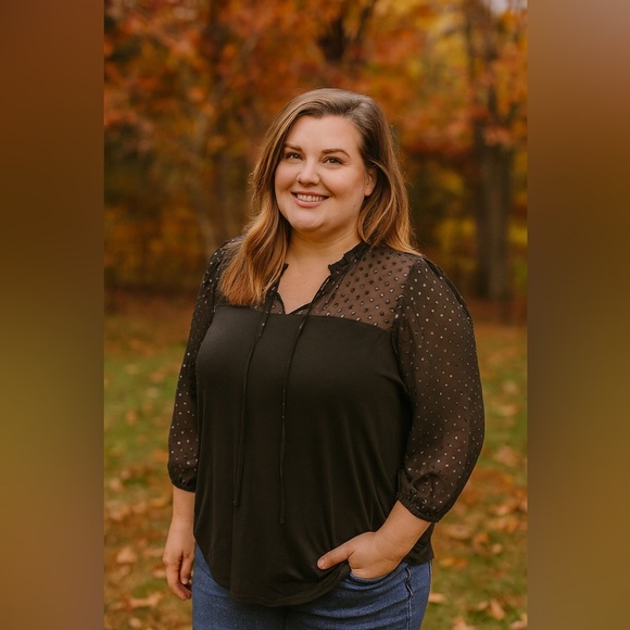 joie de vivre Tops - EUC Joie De Vivre Women's Plus Size Black Swiss Dot Blouse 3/4 Sleeves Size 1X